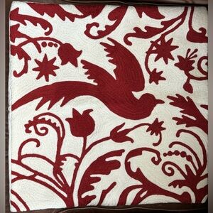 Pottery Barn Florentine Crewel Embroidered Pillow Cover 20x20 Bird Floral